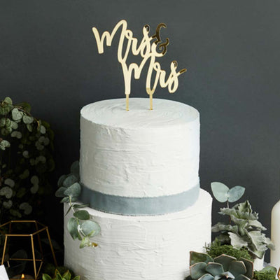 Gold Mirror Acrylic Mrs & Mrs Wedding Cake Topper