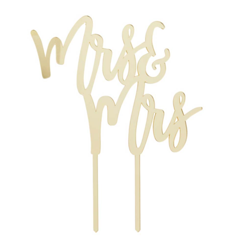 Gold Mirror Acrylic Mrs & Mrs Wedding Cake Topper