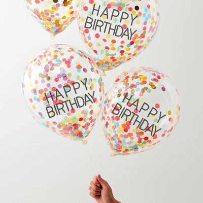 Gay Pride Rainbow Happy Birthday Confetti Balloons (5 Pack)