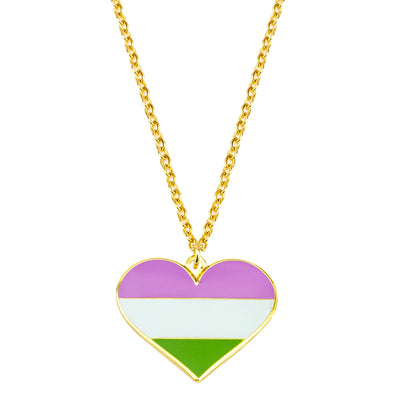 Genderqueer Flag Heart Shaped Necklace