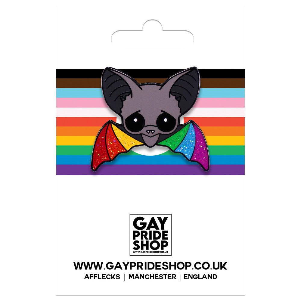 Gay Pride Rainbow Glitter Bat Enamel Pin