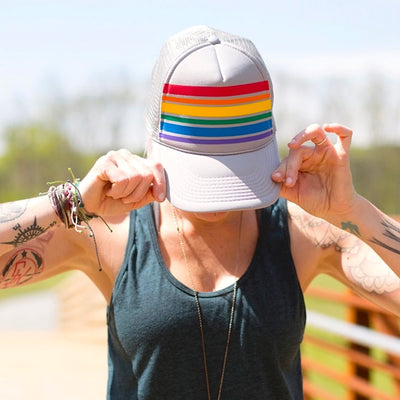 Gay Pride Rainbow Grey Vintage Style Trucker Cap