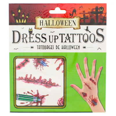 Halloween Hand Tattoos - Syringe & Scars (Green Set)