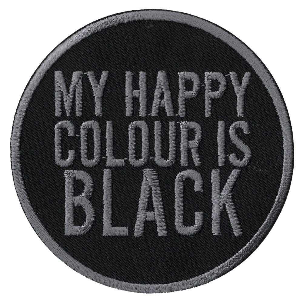 My Happy Colour Is Black Embroidered Iron-On Festival Patch