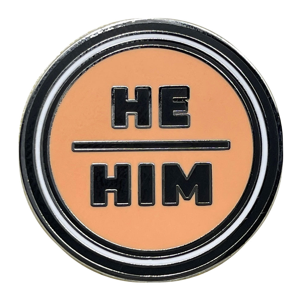 Pronoun He/Him Round Metal & Enamel Pin (Peach)