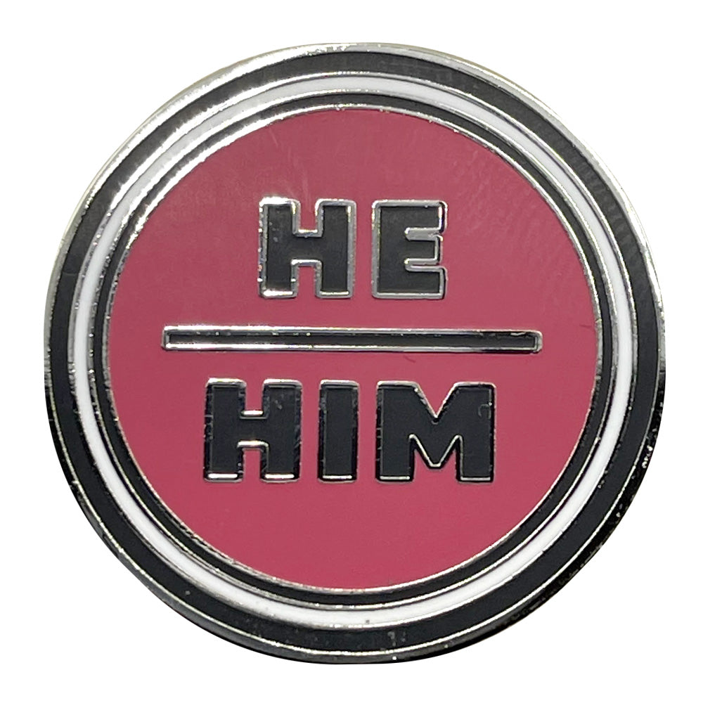 Pronoun He/Him Round Metal & Enamel Pin (Red)