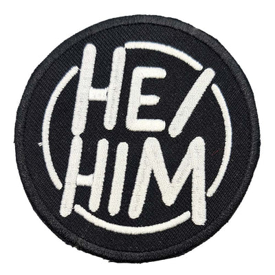 Pronoun He/Him Circular Embroidered Iron-On Patch