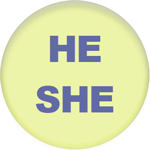 Pronoun He/She Small Pin Badge (Yellow/Blue)