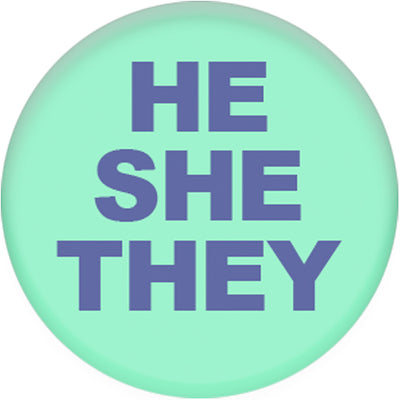 Pronoun He/She/They Small Pin Badge (Green/Blue)
