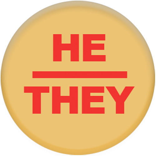 Pronoun He/They Small Pin Badge (Pale Orange)