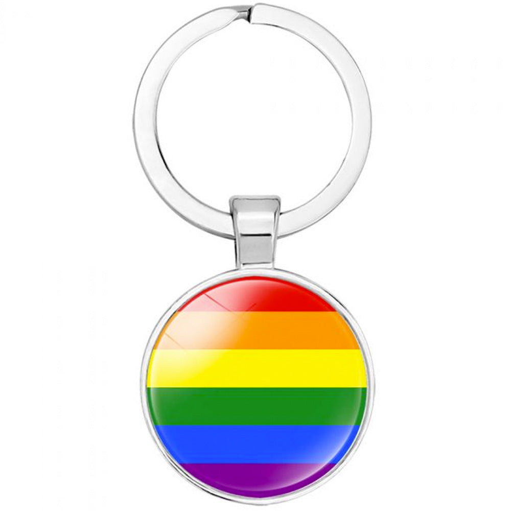 Round Stainless Steel Keyring - Gay Pride Rainbow
