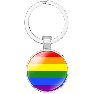 Round Stainless Steel Keyring - Gay Pride Rainbow