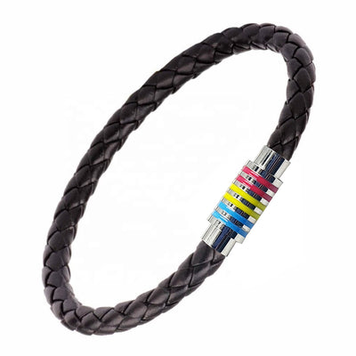 Pansexual Magnetic Bracelet (Black Leather/Silver Clasp)