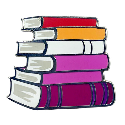 Lesbian Pride Rainbow Stack Of Books Metal Lapel Pin Badge