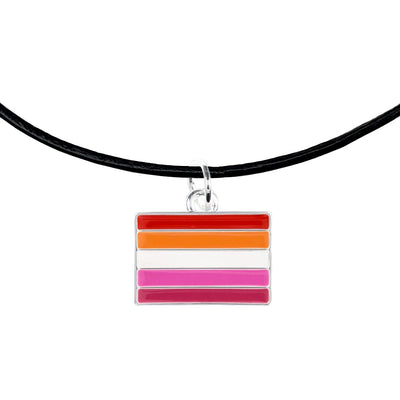 Lesbian Flag Silver Plated Rectangle Charm Necklace