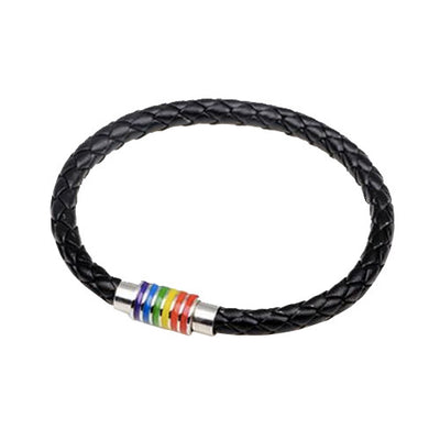Gay Pride Rainbow Magnetic Leather Bracelet