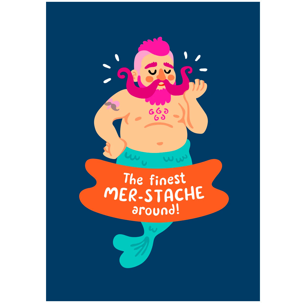 Merman The Finest Mer-stache Around - Gay Birthday Card