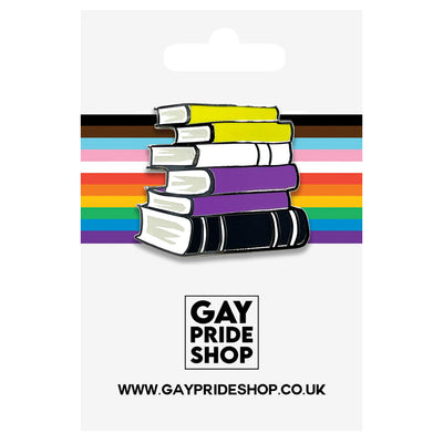 Non Binary Pride Rainbow Stack Of Books Metal Lapel Pin Badge