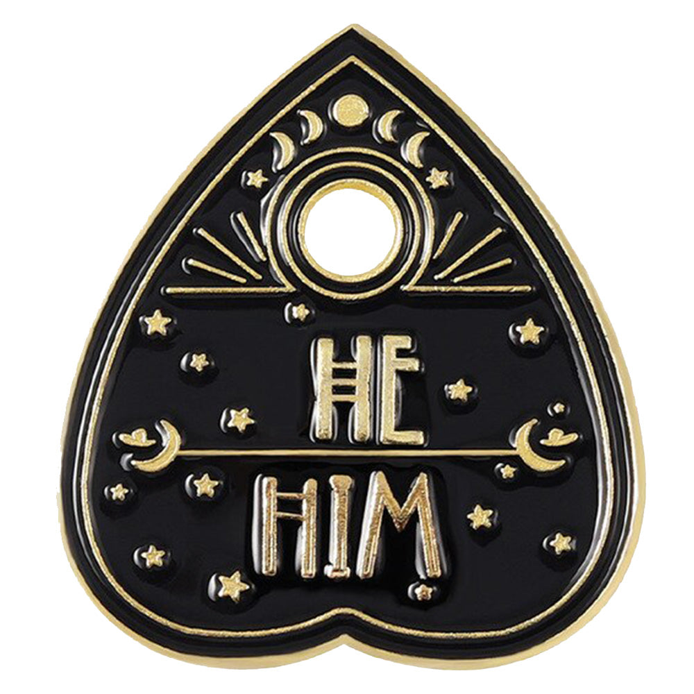Ouija Board Planchette Metal Pronoun Pin - He/Him