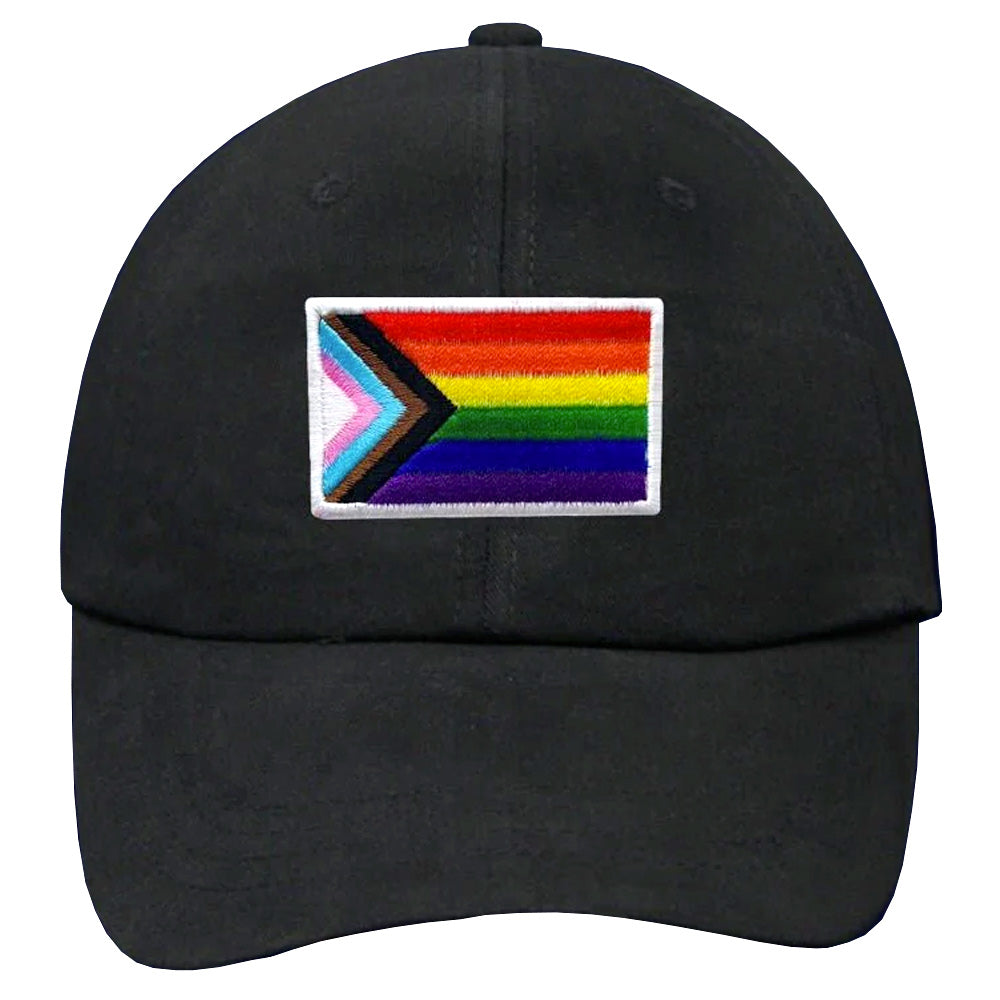 Progress Pride Rainbow Embroidered Flag Black Baseball Cap