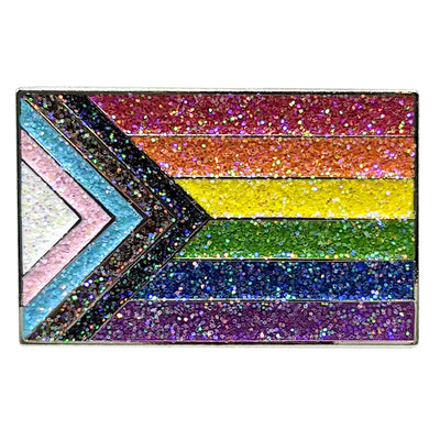 Progress Pride Metal Lapel Pin Badge - Glitter Version