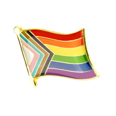 Progress Pride Mini Gold Metal Waving Flag Lapel Pin Badge