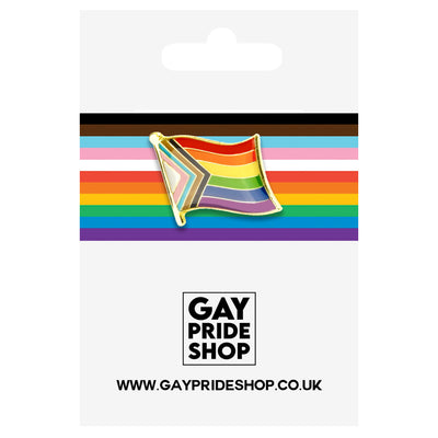Progress Pride Mini Gold Metal Waving Flag Lapel Pin Badge