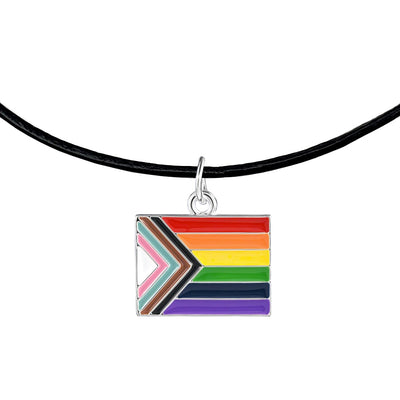Progress Pride Silver Plated Rectangle Charm Necklace