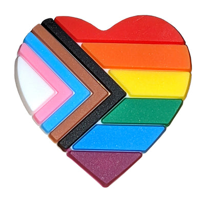 Progress Pride Rainbow Flag Silicone Heart Pin Badge