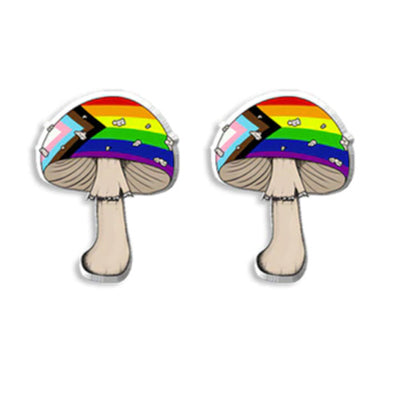 Progress Pride Mushroom Stud Earrings