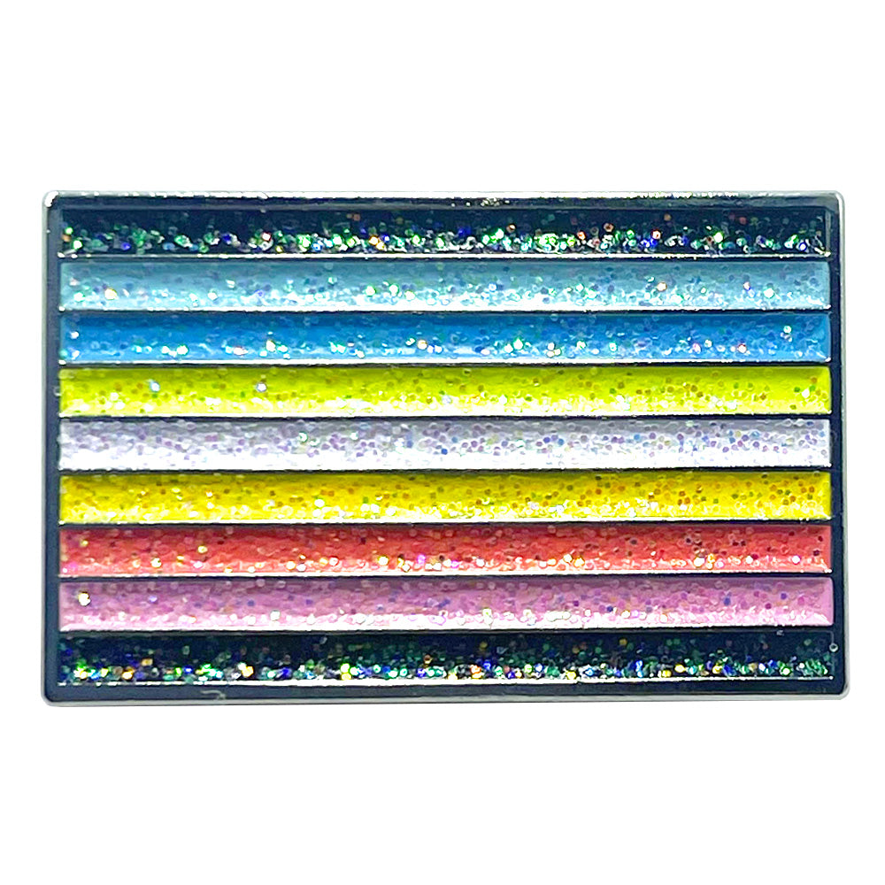Queer Flag Silver Metal Rectangle Lapel Pin Badge - Glitter Version