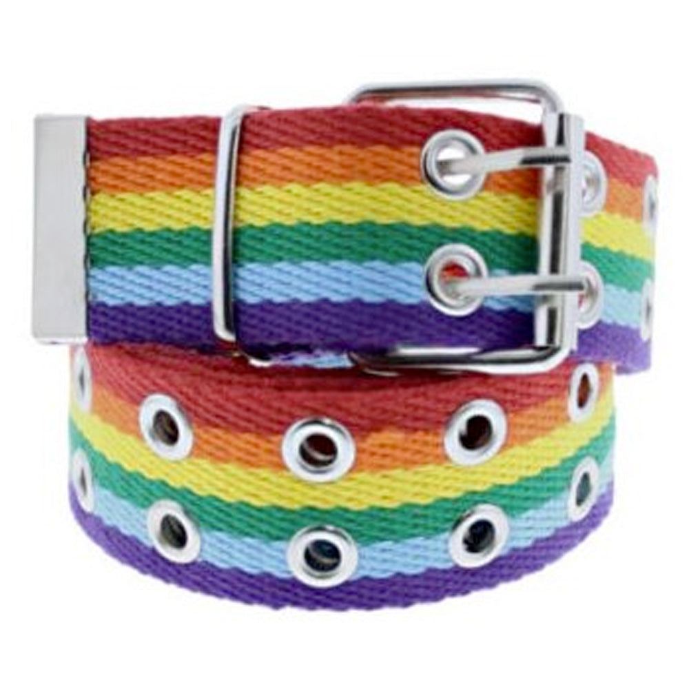 Gay Pride Rainbow Double Row Eyelet Canvas Belt