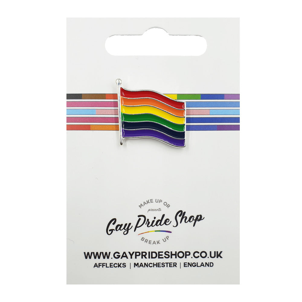 Gay Pride Rainbow Flag Silver Plated Blowing Flag Badge