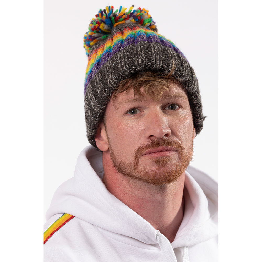 Gay Pride Rainbow Luxury Super Sherpa Reflective Bobble Hat - Graphite