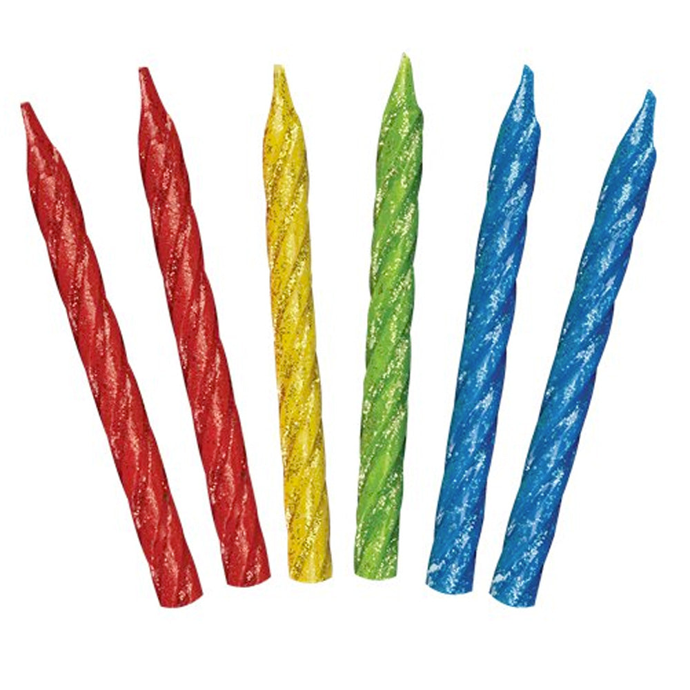 Glitter Spiral Rainbow Candles (12 Pack)