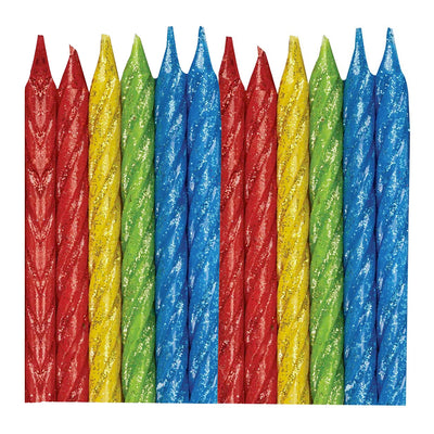 Glitter Spiral Rainbow Candles (12 Pack)