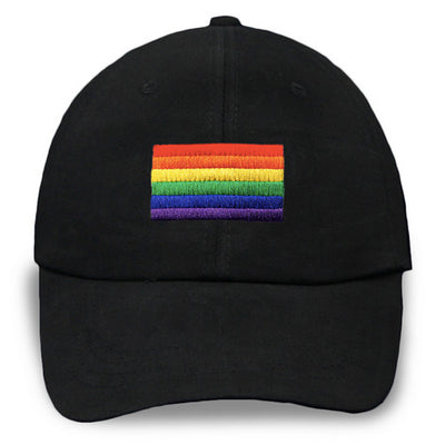 Gay Pride Rainbow Embroidered Flag Black Baseball Cap