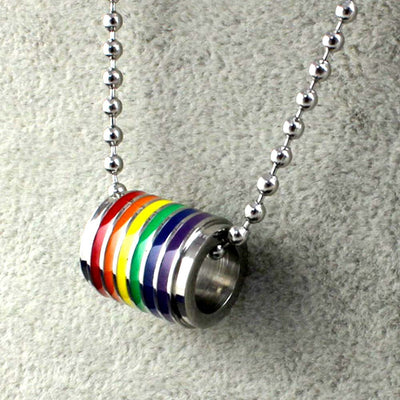 Gay Pride Rainbow Stainless Steel Cylinder Necklace