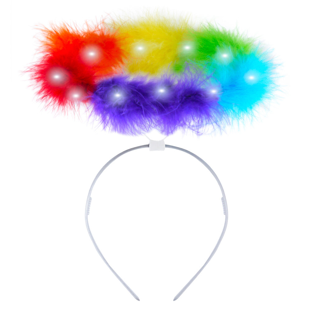 Gay Pride Rainbow Fluffy Halo Headband With LED Lights