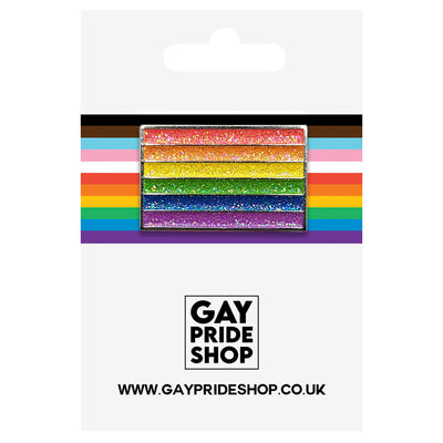 Gay Pride Rainbow Metal Rectangle Lapel Pin Badge - Glitter Version
