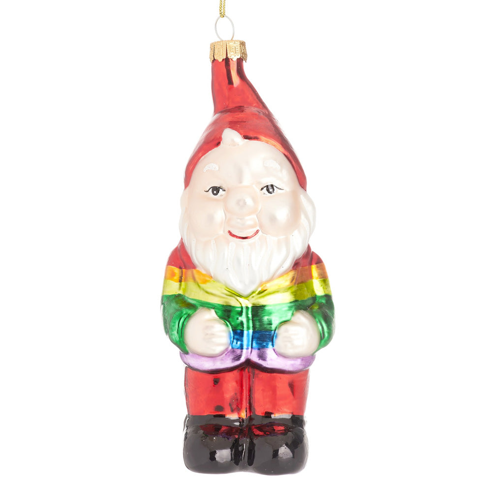 LGBTQ+ Christmas Decoration - Glass Gnome Shaped Rainbow Bauble