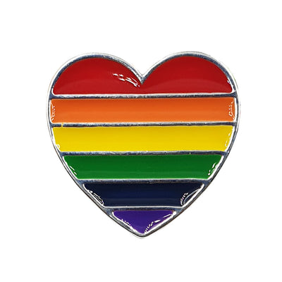 Gay Pride Rainbow Flag Silver Plated Heart Badge