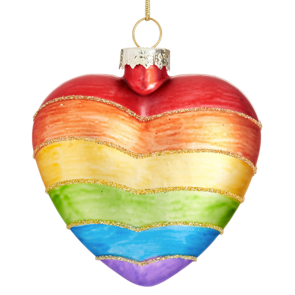 LGBTQ+ Christmas Decoration - Glass Heart Shaped Rainbow Bauble
