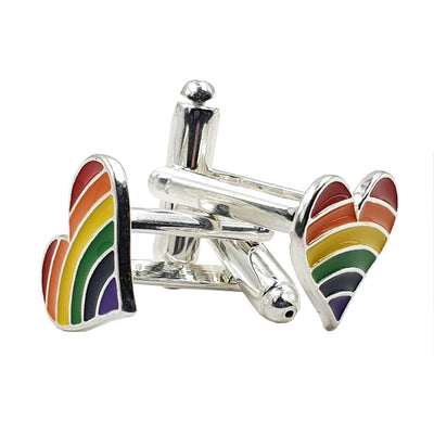 Gay Pride Rainbow Flag Silver Plated Heart Cufflinks