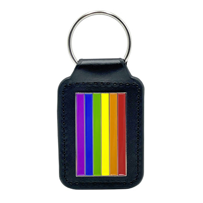 Gay Pride Rainbow Leather & Metal Keyring