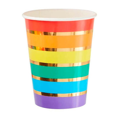 Gay Pride Rainbow Gold Foiled Paper Party Cups (8 Pack)