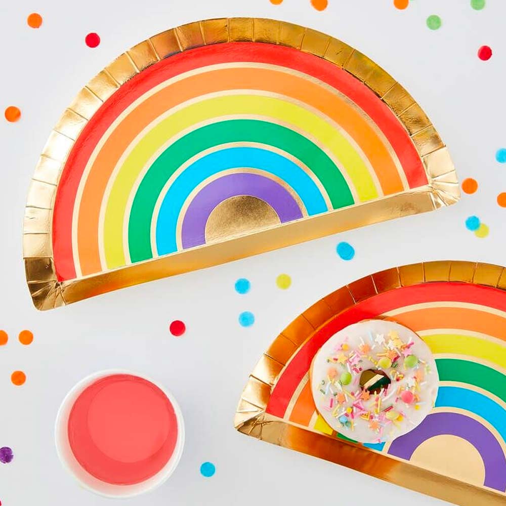 Gay Pride Rainbow Gold Foiled Paper Party Plates (8 Pack)
