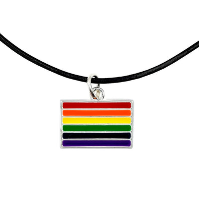 Gay Pride Rainbow Flag Silver Plated Rectangle Charm Necklace