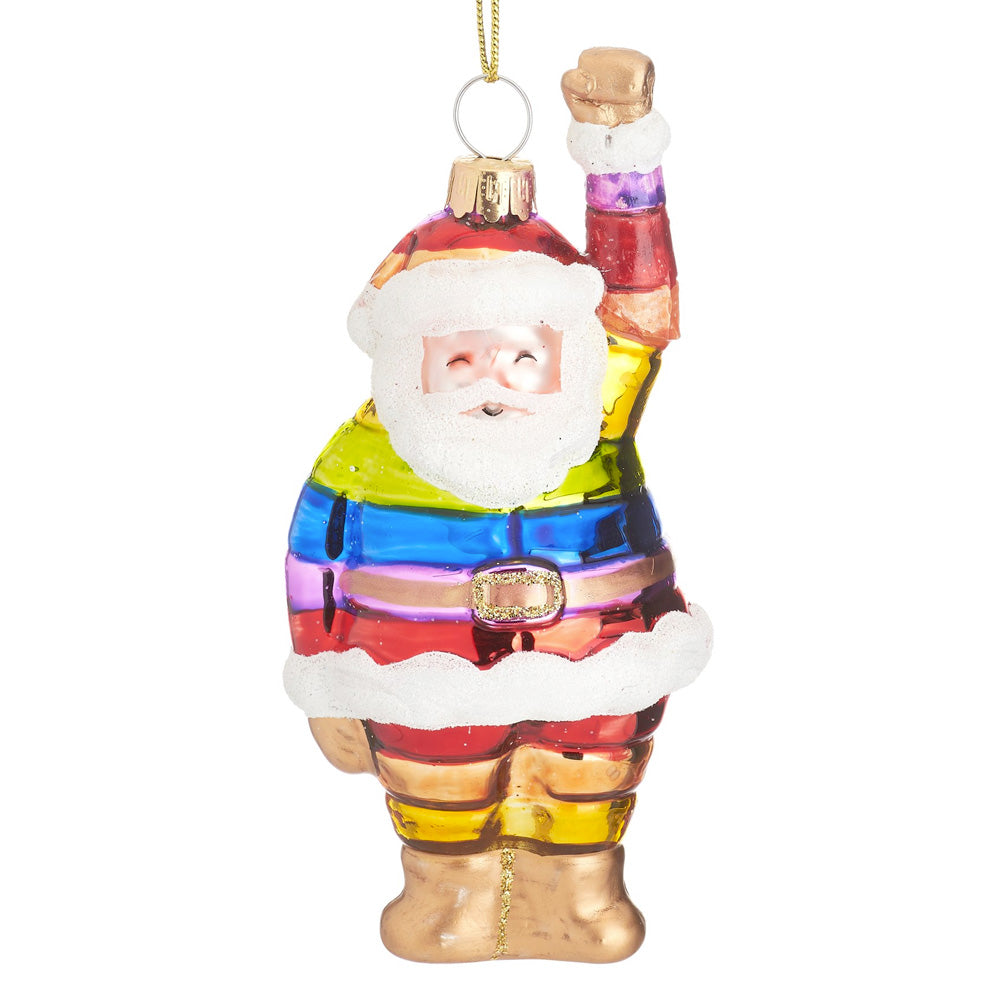 LGBTQ+ Christmas Decoration - Glass Santa Shaped Rainbow Bauble
