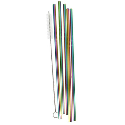 Gay Pride Rainbow Stainless Steel Straws (5 Pack & Cleaning Brush)